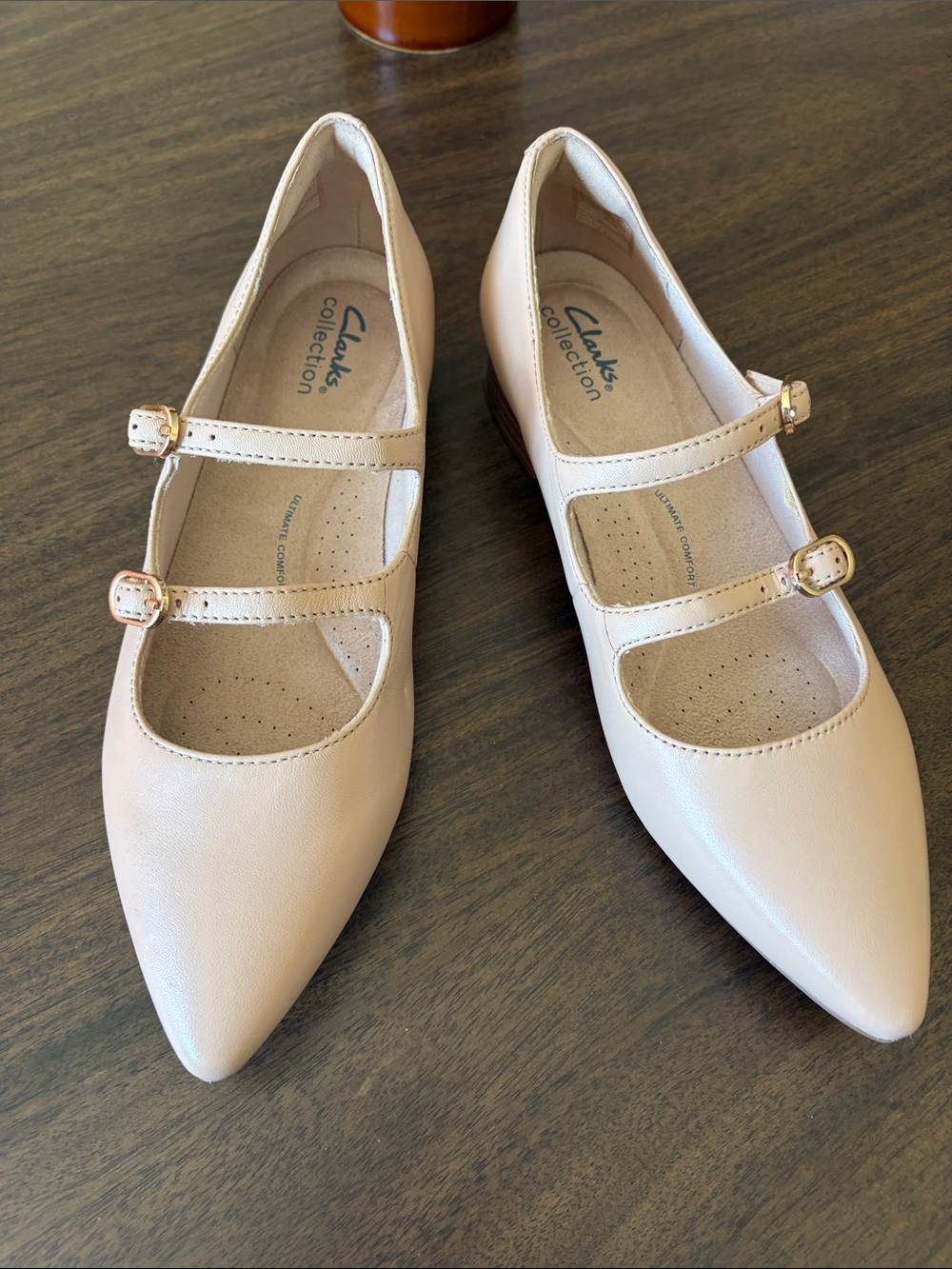Clarks Double-Strap Pointed Flats - Light Nude
